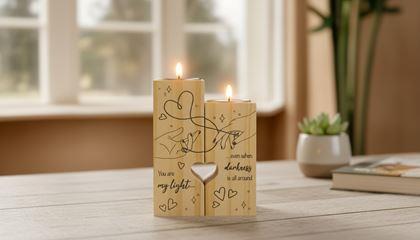 Obrazek z Drewniane świeczniki na tealighty dla par, 2 szt. - serce