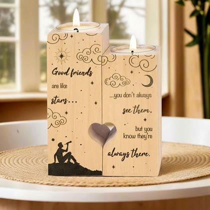 Obrazek z Drewniane świeczniki na tealighty dla par, 2 szt. - nocne niebo