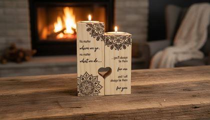 Obrazek z Drewniane świeczniki na tealighty dla par, 2 szt. - mandala