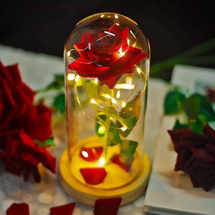 Obrazek z Świecąca wieczna róża w szklanym wazonie w opakowaniu prezentowym
