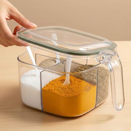 Obrazek z Dzieleny pojemnik z uchwytem – 4 przegródki, 4 łyżeczki