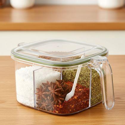 Obrazek z Dzieleny pojemnik z uchwytem – 4 przegródki, 4 łyżeczki