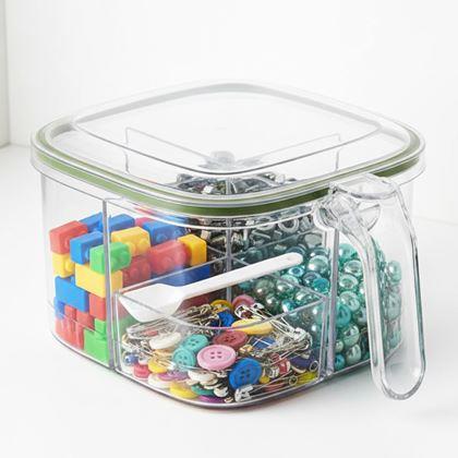 Obrazek z Dzieleny pojemnik z uchwytem – 4 przegródki, 4 łyżeczki