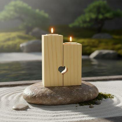Obrazek z Drewniane świeczniki na tealighty dla par, 2 szt. - mandala