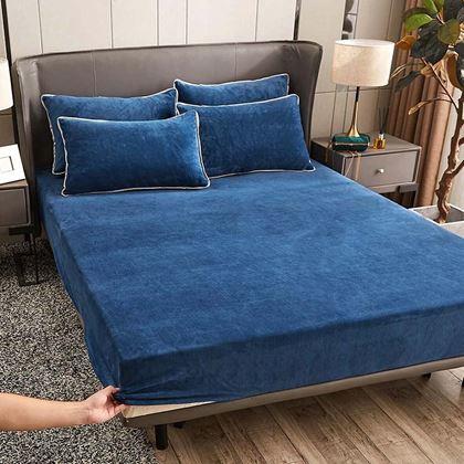 Obrazek z Prześcieradło z mikropluszu 180 x 200 cm  - ciemnoniebieski