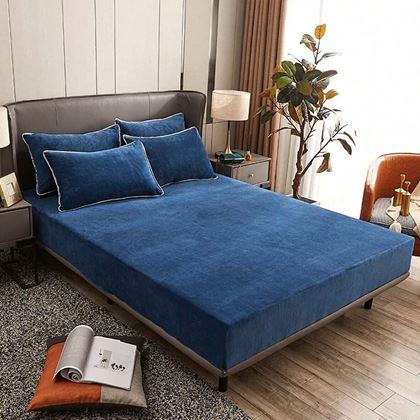 Obrazek z Prześcieradło z mikropluszu 90 x 200 cm  - ciemnoniebieski