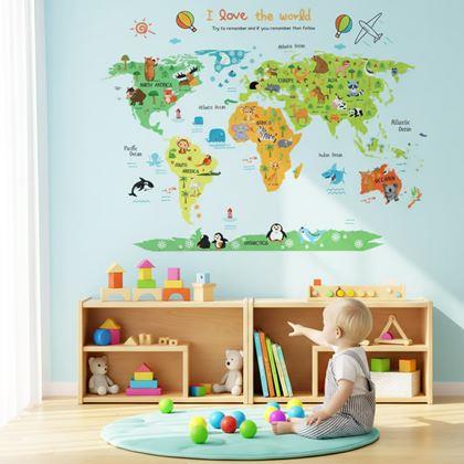 Obrazek z Naklejka na ścianę – mapa świata dla dzieci