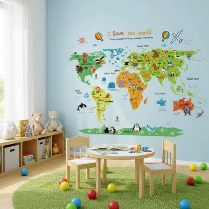 Obrazek z Naklejka na ścianę – mapa świata dla dzieci