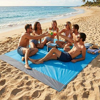 Obrazek z Mata plażowa z kołkami odporna na wodę i piasek 2x2 m niebieska