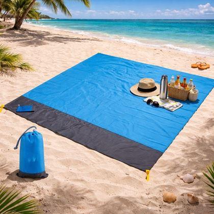 Obrazek z Mata plażowa z kołkami odporna na wodę i piasek 2x2 m niebieska