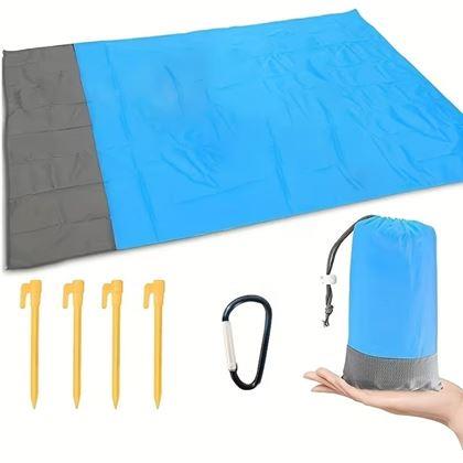 Obrazek z Mata plażowa z kołkami odporna na wodę i piasek 2x2 m niebieska