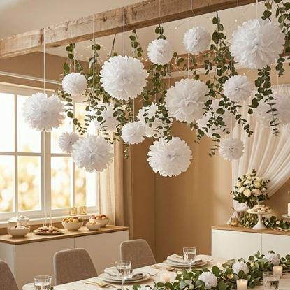 Obraz Biała papierowa dekoracja Pompom 20 cm 5 szt.