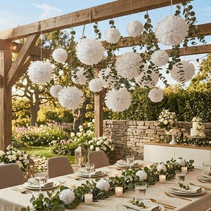 Obrazek z Biała papierowa dekoracja Pompom 20 cm 5 szt.