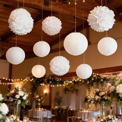 Obrazek z Biała papierowa dekoracja Pompom 20 cm 5 szt.