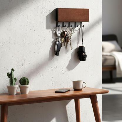 Obraz Drewniany wieszak na klucze z przegródką