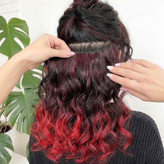 Obrazek z Clip in pasemko do kolorowego podkreślenia włosów - brązowo-czerwony