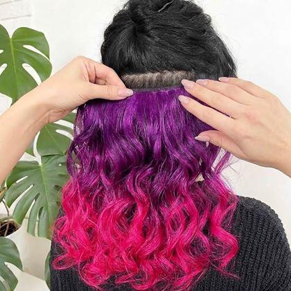Obrazek z Clip in pasemko do kolorowego podkreślenia włosów - fioletowo-różowy