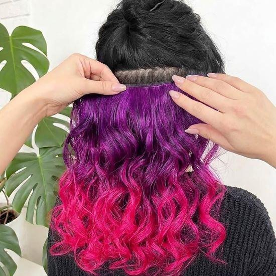 Obrazek z Clip in pasemko do kolorowego podkreślenia włosów - fioletowo-różowy