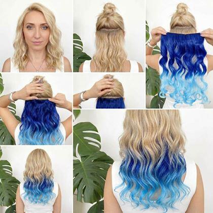 Obrazek z Clip in pasemko do kolorowego podkreślenia włosów - niebieski