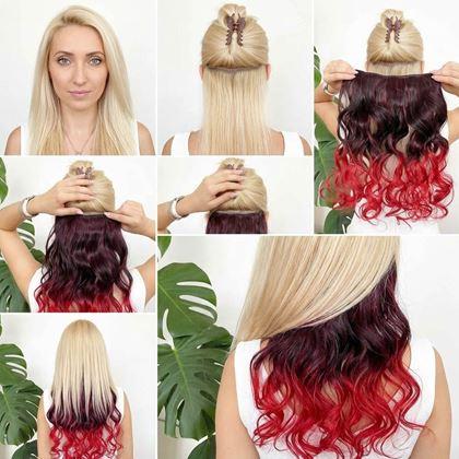 Obrazek z Clip in pasemko do kolorowego podkreślenia włosów - brązowo-czerwony