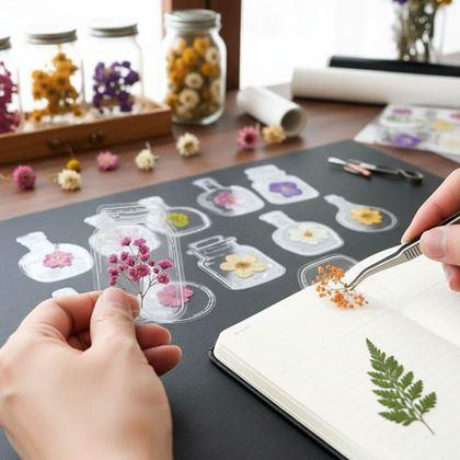 Obrazek z DIY herbarium - naklejki z suszonych kwiatów