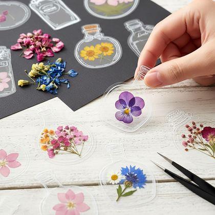 Obrazek z DIY herbarium - naklejki z suszonych kwiatów