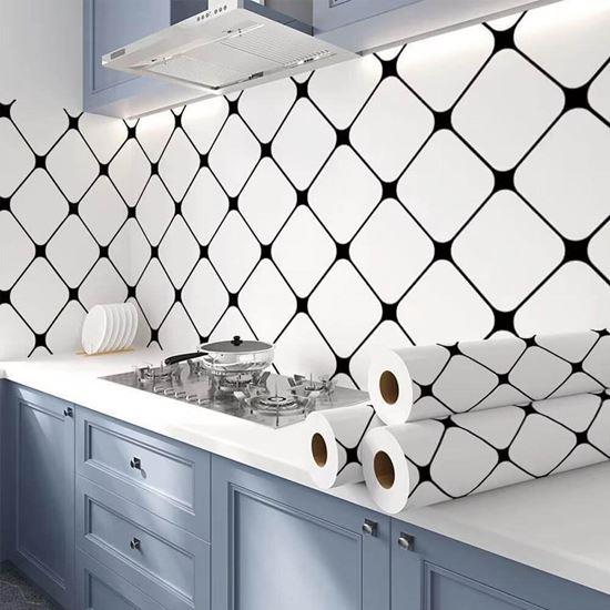 Obrazek z Samoprzylepna tapeta do kuchni 100x60 cm - czarna kratka