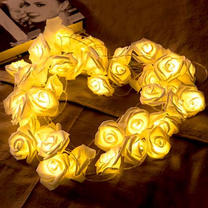 Obrazek z LED łańcuch świetlny na baterie z różami – 20 kwiatów
