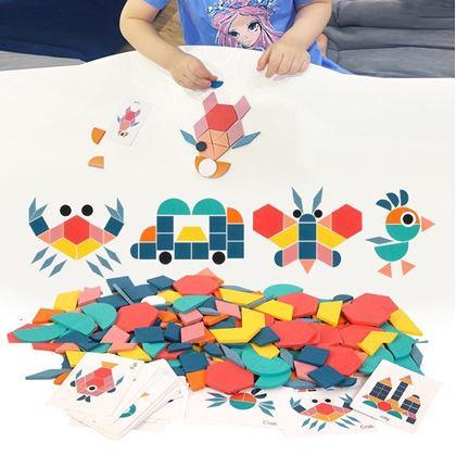 Obrazek z Drewniane puzzle - geometryczne kształty 180 szt