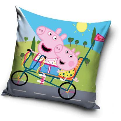 Obraz Poszewka na poduszkę – Świnka Peppa na rowerze