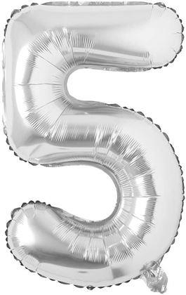 Obrazek z Maxi balon 100 cm srebrna cyfra -  cyfra 5