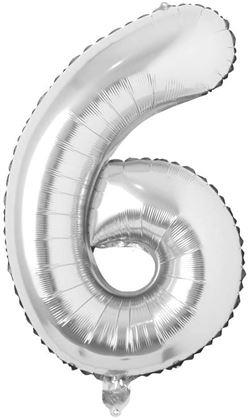 Obrazek z Maxi balon 100 cm srebrna cyfra -  cyfra 6