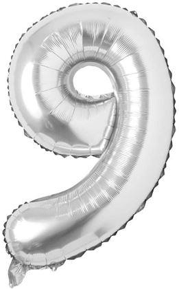 Obrazek z Maxi balon 100 cm srebrna cyfra -  cyfra 9