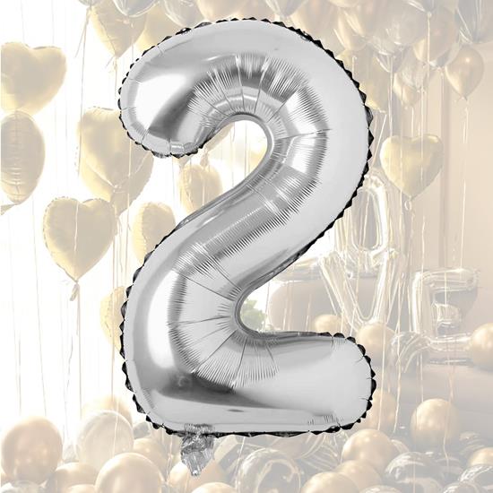 Obrazek z Maxi balon 100 cm srebrna cyfra -  cyfra 2