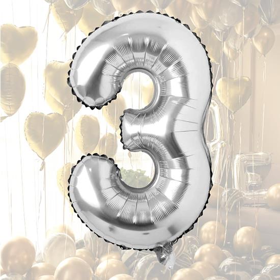 Obrazek z Maxi balon 100 cm srebrna cyfra -  cyfra 3