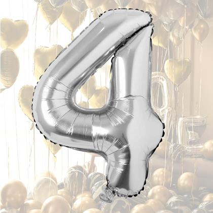 Obrazek z Maxi balon 100 cm srebrna cyfra -  cyfra 4