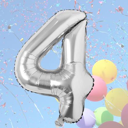 Obrazek z Maxi balon 100 cm srebrna cyfra -  cyfra 4