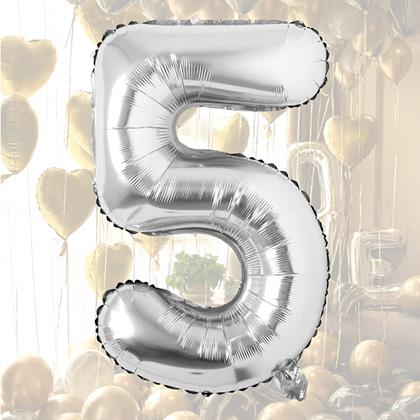 Obrazek z Maxi balon 100 cm srebrna cyfra -  cyfra 5