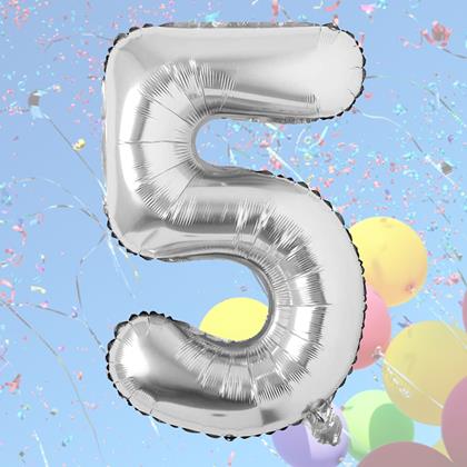 Obrazek z Maxi balon 100 cm srebrna cyfra -  cyfra 5