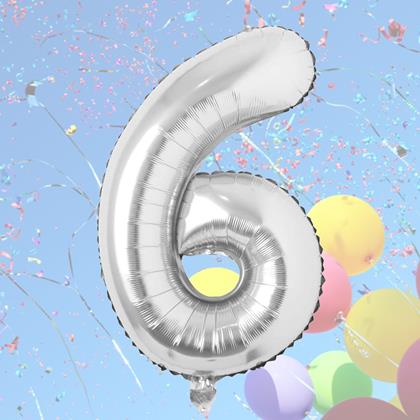 Obrazek z Maxi balon 100 cm srebrna cyfra -  cyfra 6