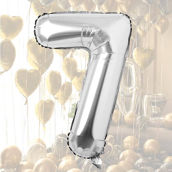 Obrazek z Maxi balon 100 cm srebrna cyfra -  cyfra 7