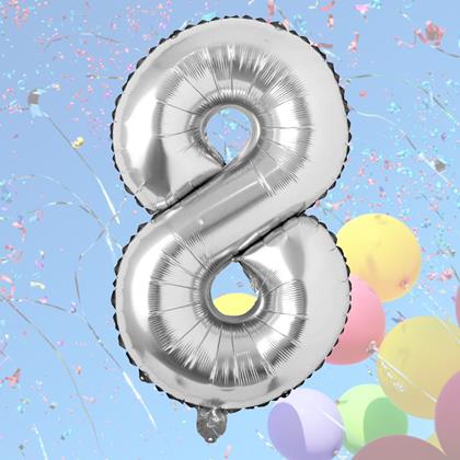 Obrazek z Maxi balon 100 cm srebrna cyfra -  cyfra 8