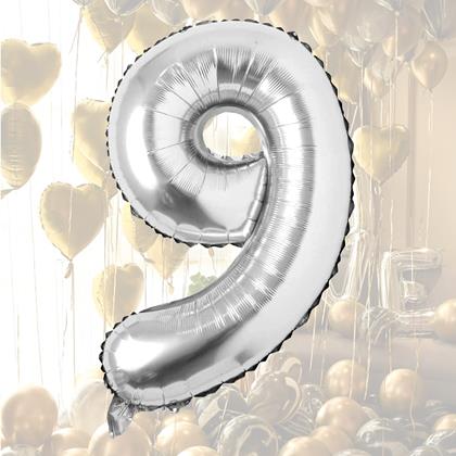 Obrazek z Maxi balon 100 cm srebrna cyfra -  cyfra 9