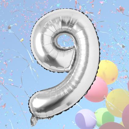 Obrazek z Maxi balon 100 cm srebrna cyfra -  cyfra 9