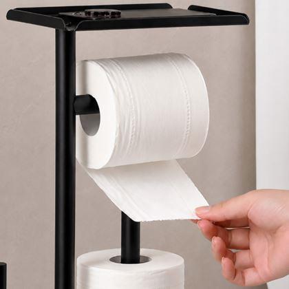 Obrazek z Metalowy czarny stojak na papier toaletowy z szczotką do WC