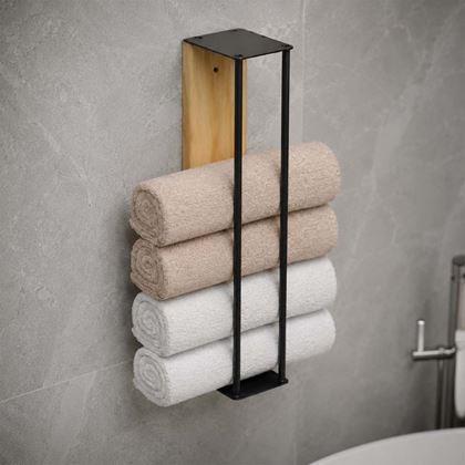 Obrazek z Wieszak ścienny na ręczniki drewno/metal 40 cm